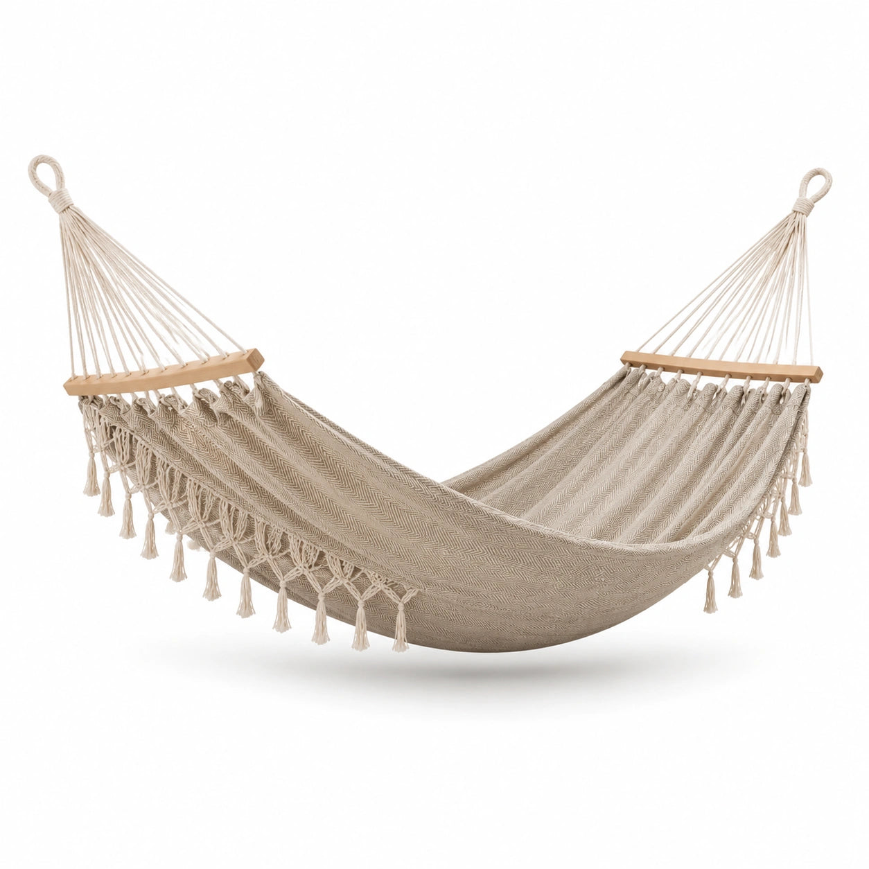 Amaca in cotone beige con frange