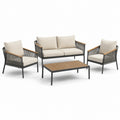 Set salotto da giardino in metallo e legno con cuscini beige