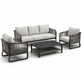 Set salotto da giardino in metallo e tessuto con cuscini grigi