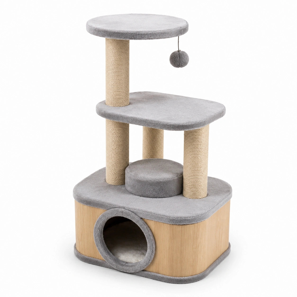 Albero tiragraffi per gatti in legno, sisal e tessuto grigio 60x40x100 cm