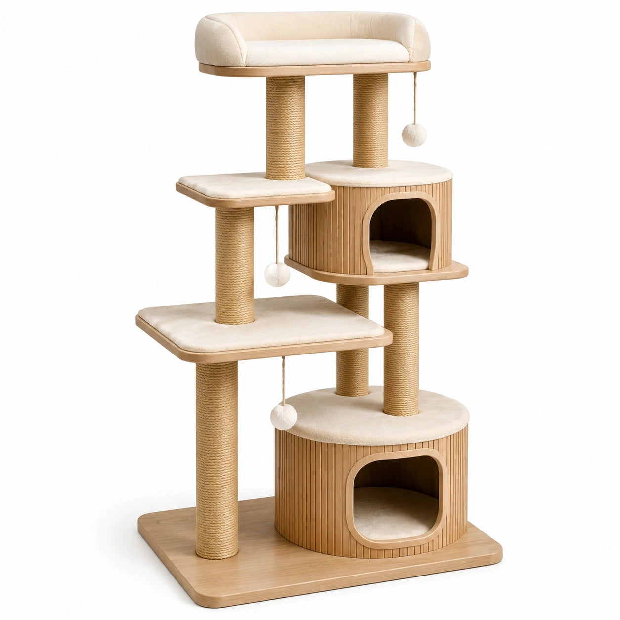 Tiragraffi per Gatti in Legno e Sisal con Rivestimento in Tessuto Beige