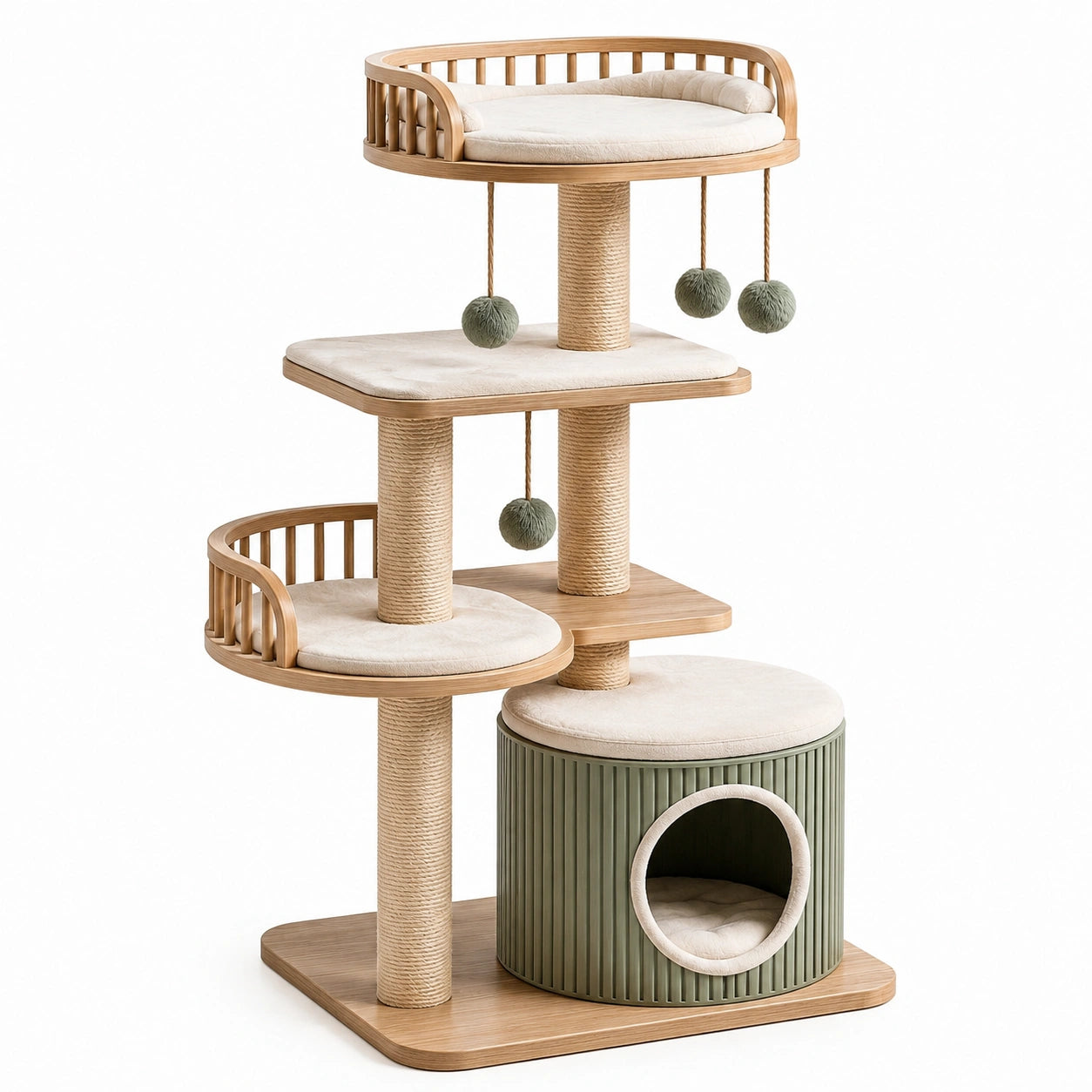Tiragraffi per Gatti in Legno e Sisal con Cuccia Integrata