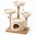 Albero tiragraffi in legno e tessuto beige a forma di fiore