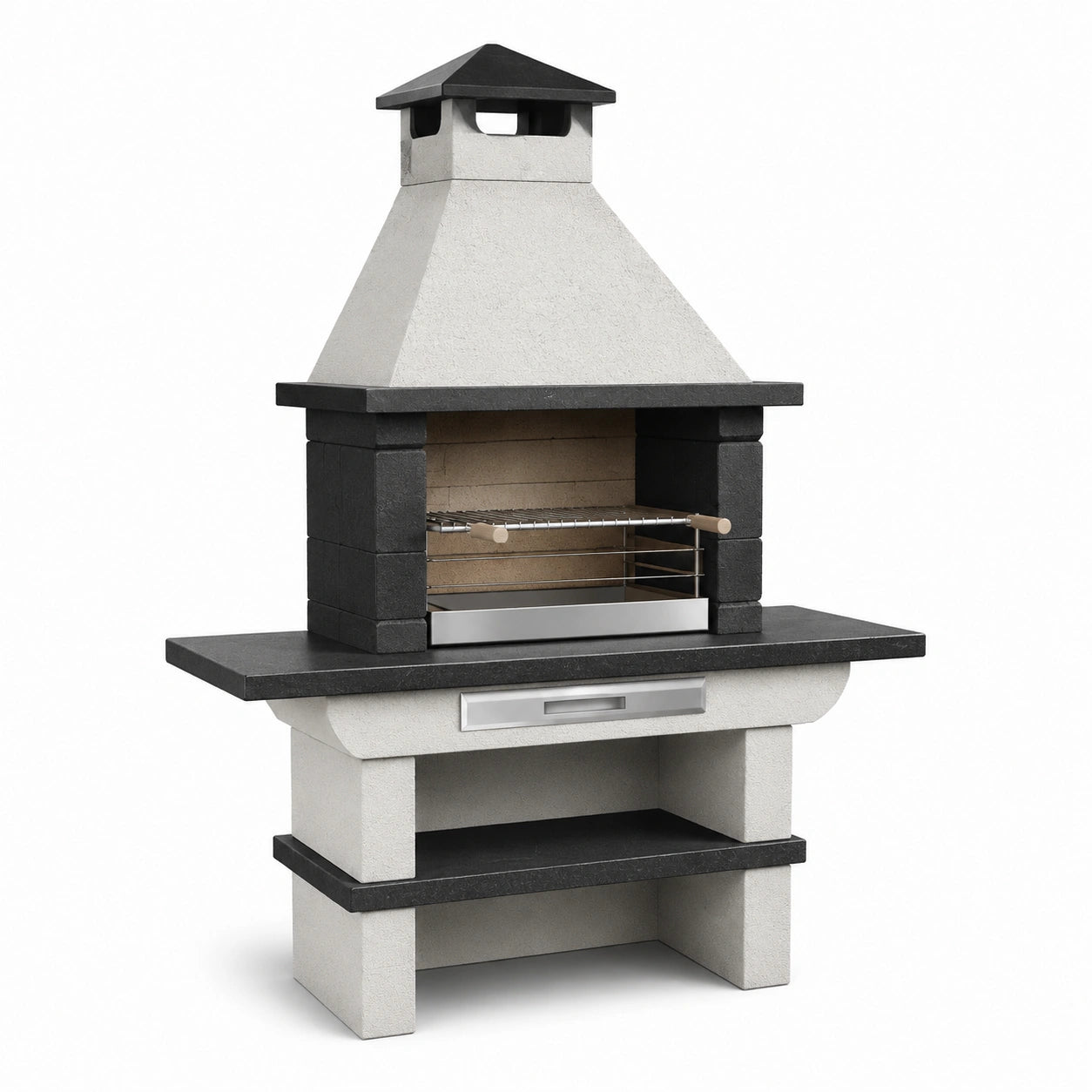 Barbecue in cemento e pietra con cappa e mensola