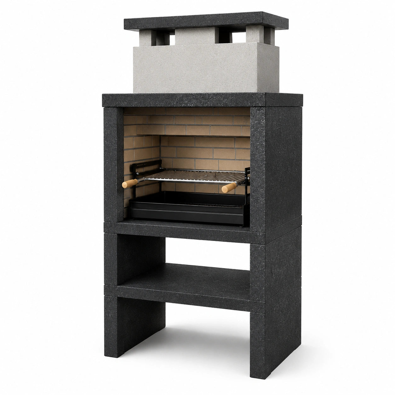 Barbecue in Pietra Lavica e Acciaio Inox Nero 120x60x210 cm