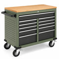 Carrello portautensili in metallo e legno con 10 cassetti verde e nero