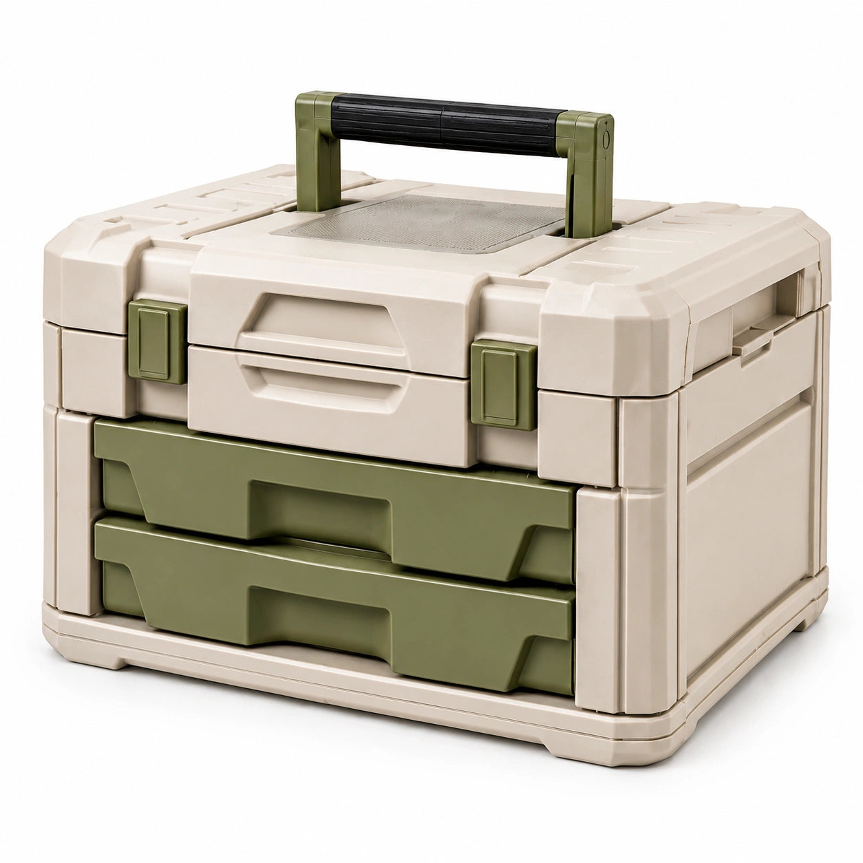 Cassetta degli attrezzi in plastica con 2 cassetti verde/beige 30x20x25 cm