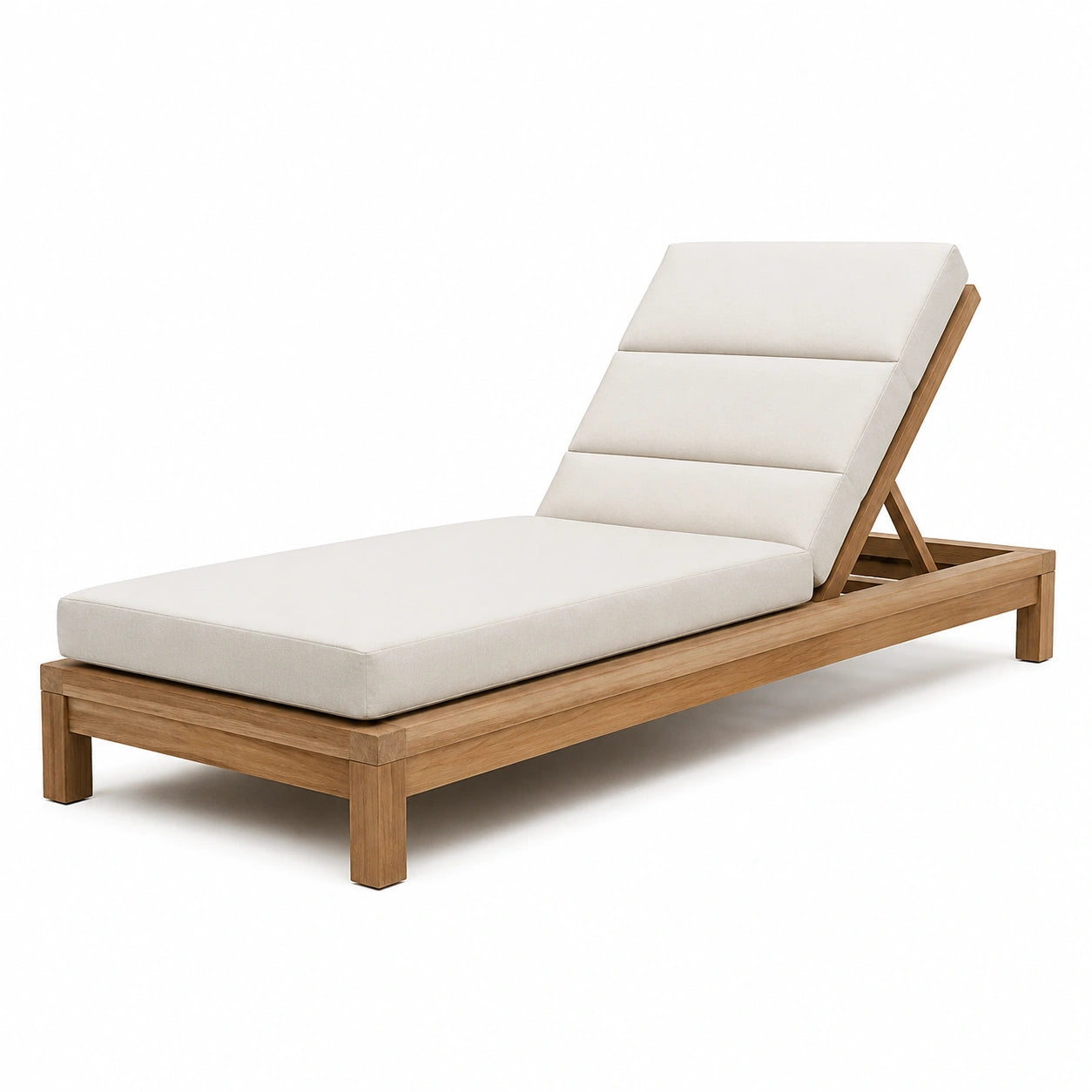 Lettino prendisole in legno di teak con cuscino beige
