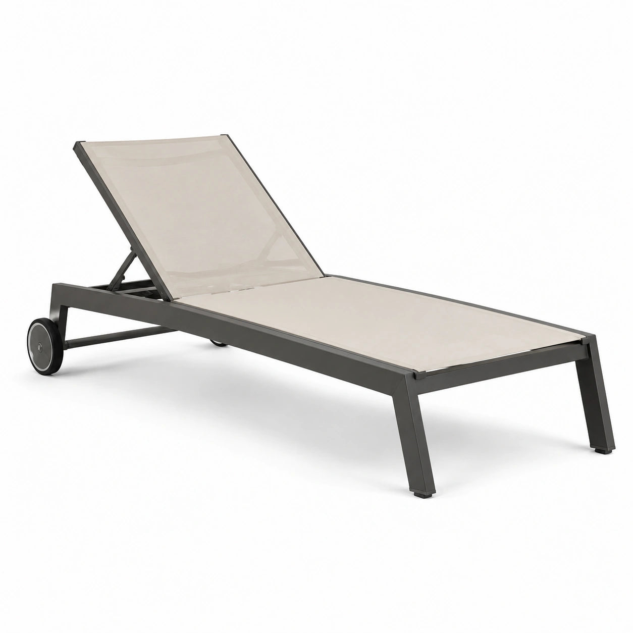 Lettino prendisole in alluminio e tessuto beige con ruote regolabile