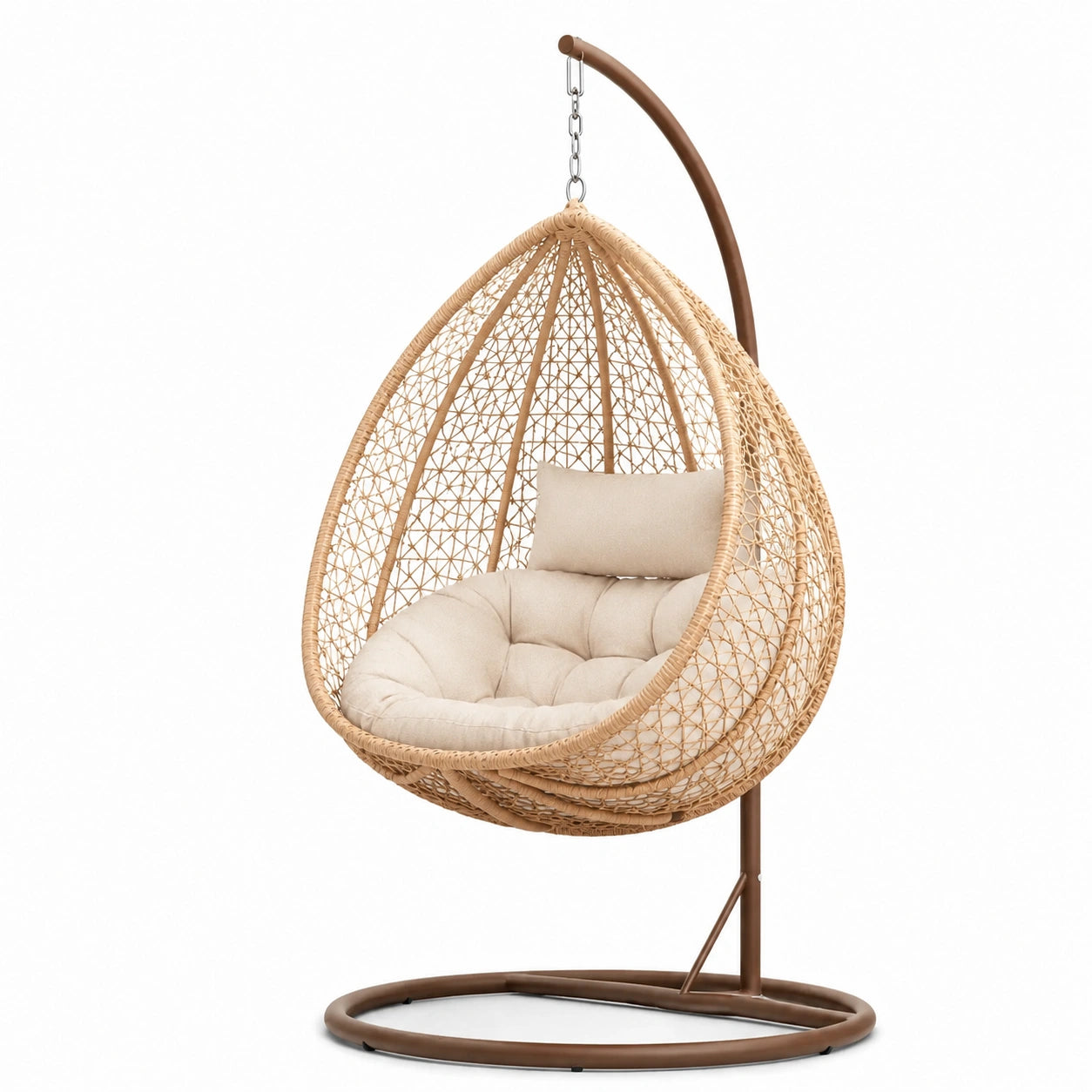 Sedia a Sospensione in Rattan Sintetico con Cuscino Beige