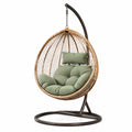 Poltrona sospesa in rattan sintetico e acciaio con cuscino verde