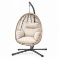 Poltrona sospesa in rattan sintetico con supporto in acciaio, beige