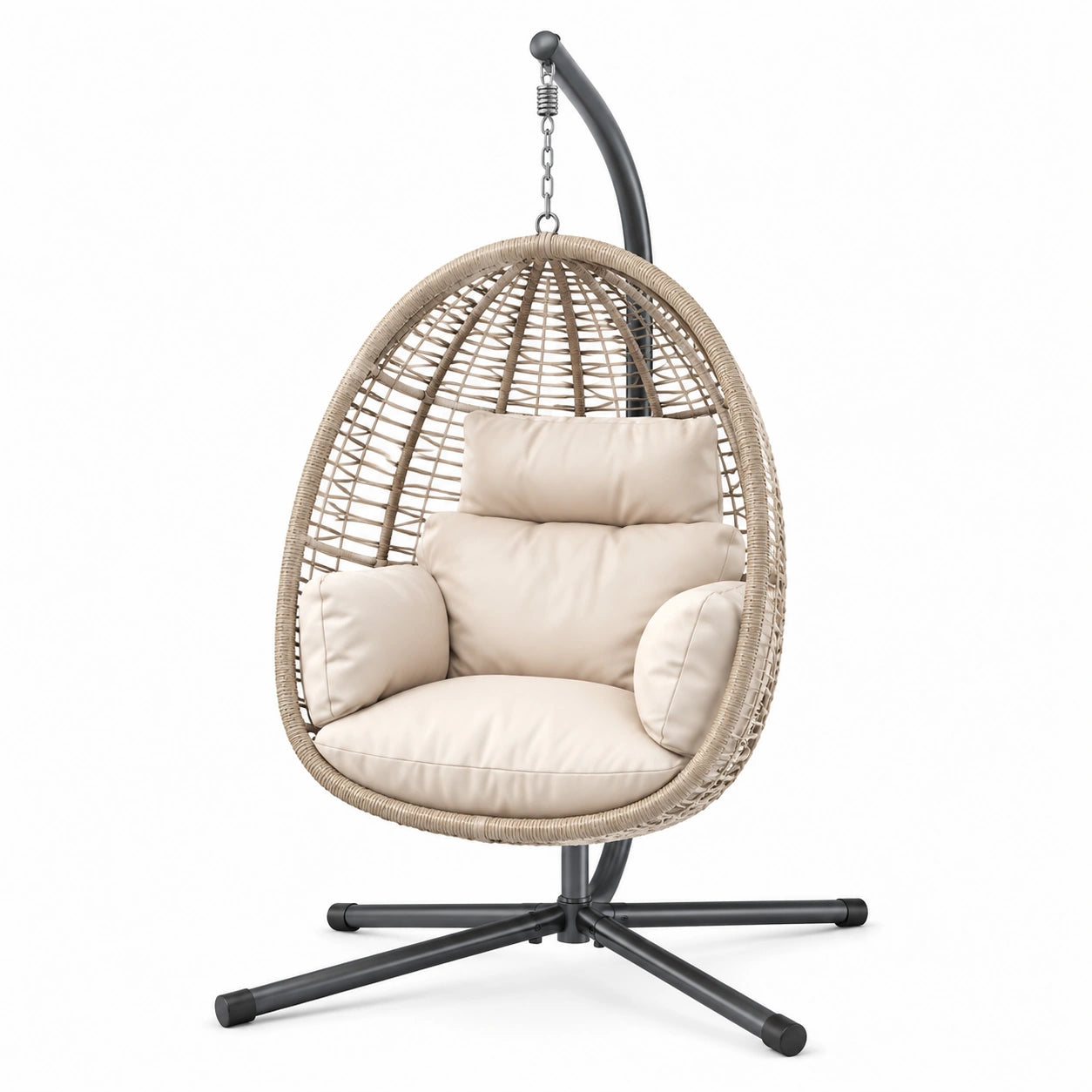 Poltrona sospesa in rattan sintetico con supporto in acciaio, beige
