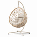 Sedia Sospesa in Rattan Sintetico Beige con Cuscini in Poliestere