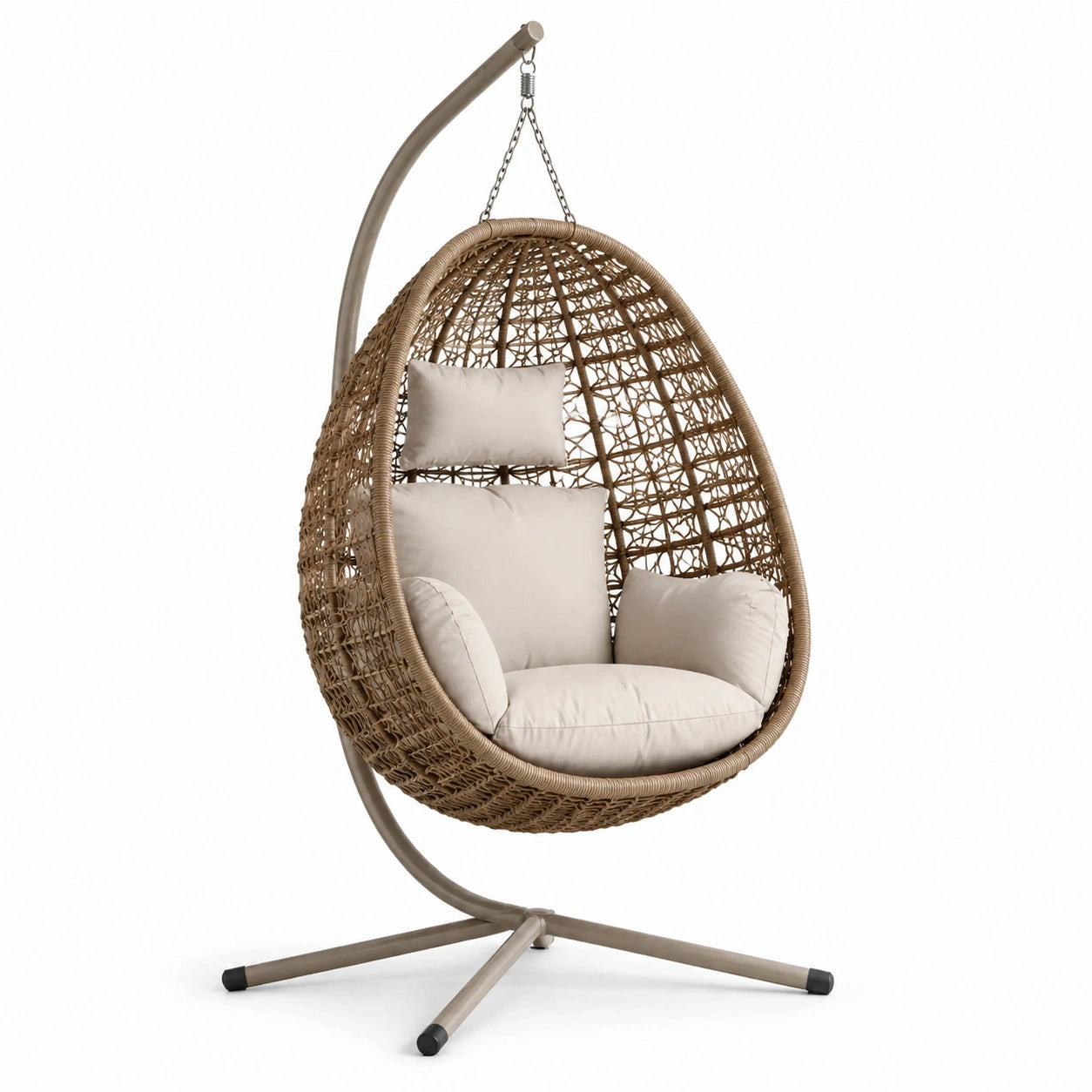 Poltrona Sospesa da Esterno in Polyrattan con Cuscini Beige