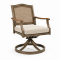 Sedia girevole in metallo con seduta in tessuto beige e schienale in rattan