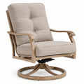Poltrona girevole in legno con cuscino in tessuto beige