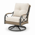 Poltrona girevole in rattan con cuscini in poliestere beige