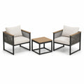 Set da giardino con poltrone e tavolino in metallo e legno nero e beige