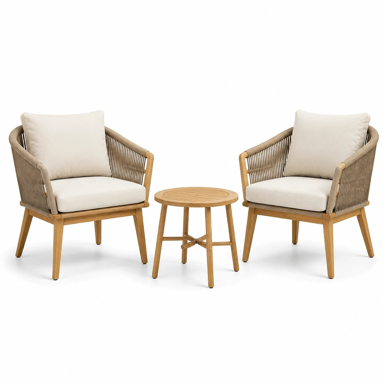 Set Bistrot Giardino in Legno con 2 Poltrone e Tavolino Rotondo