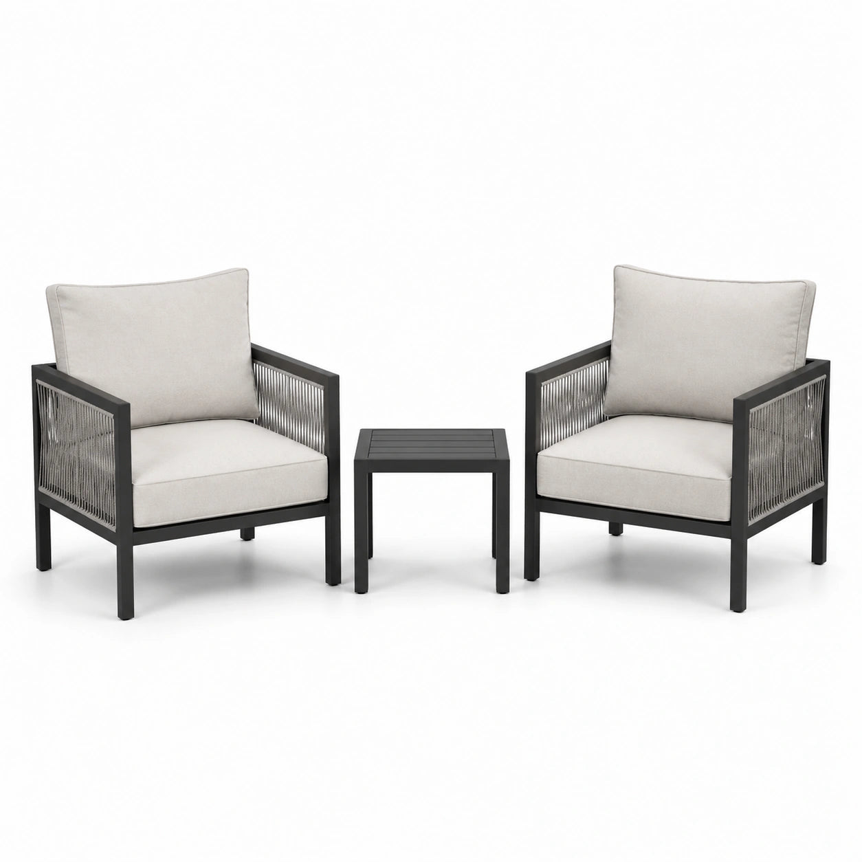 Set da Giardino in Alluminio e Corde con Cuscini Beige